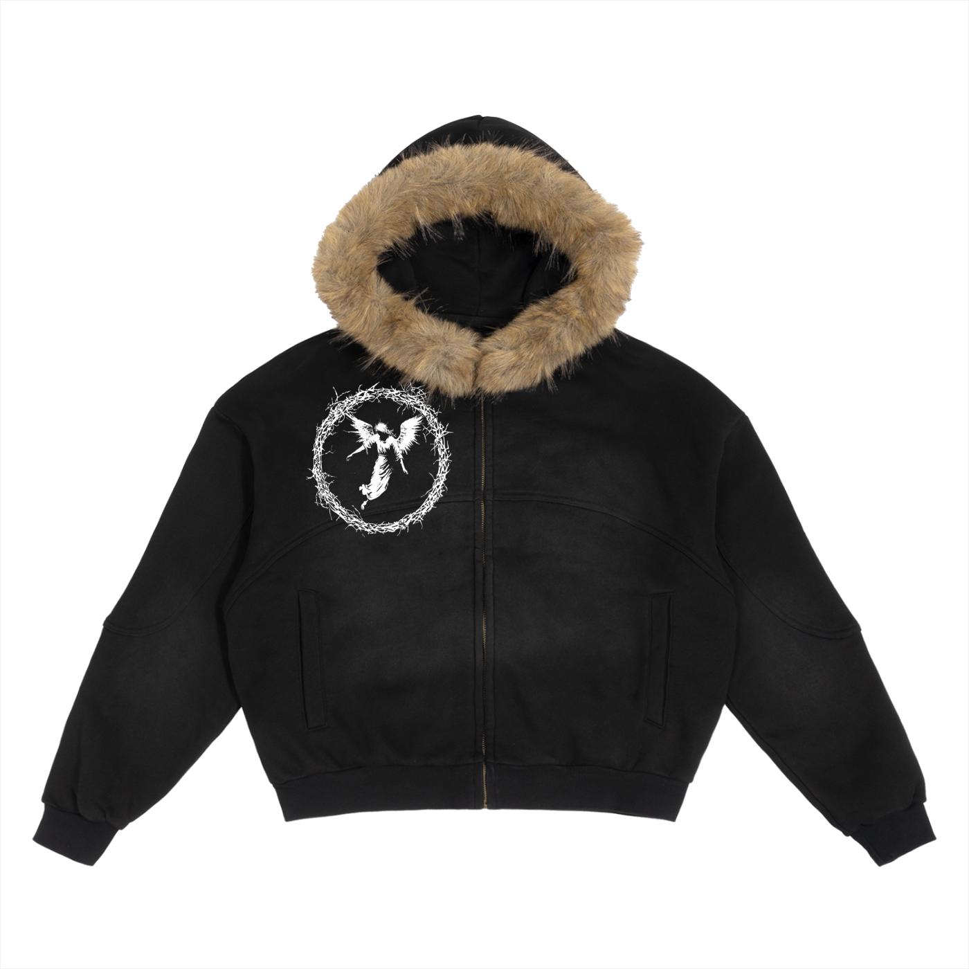 Sun Fade Boxy Detachable Fur Hoodie